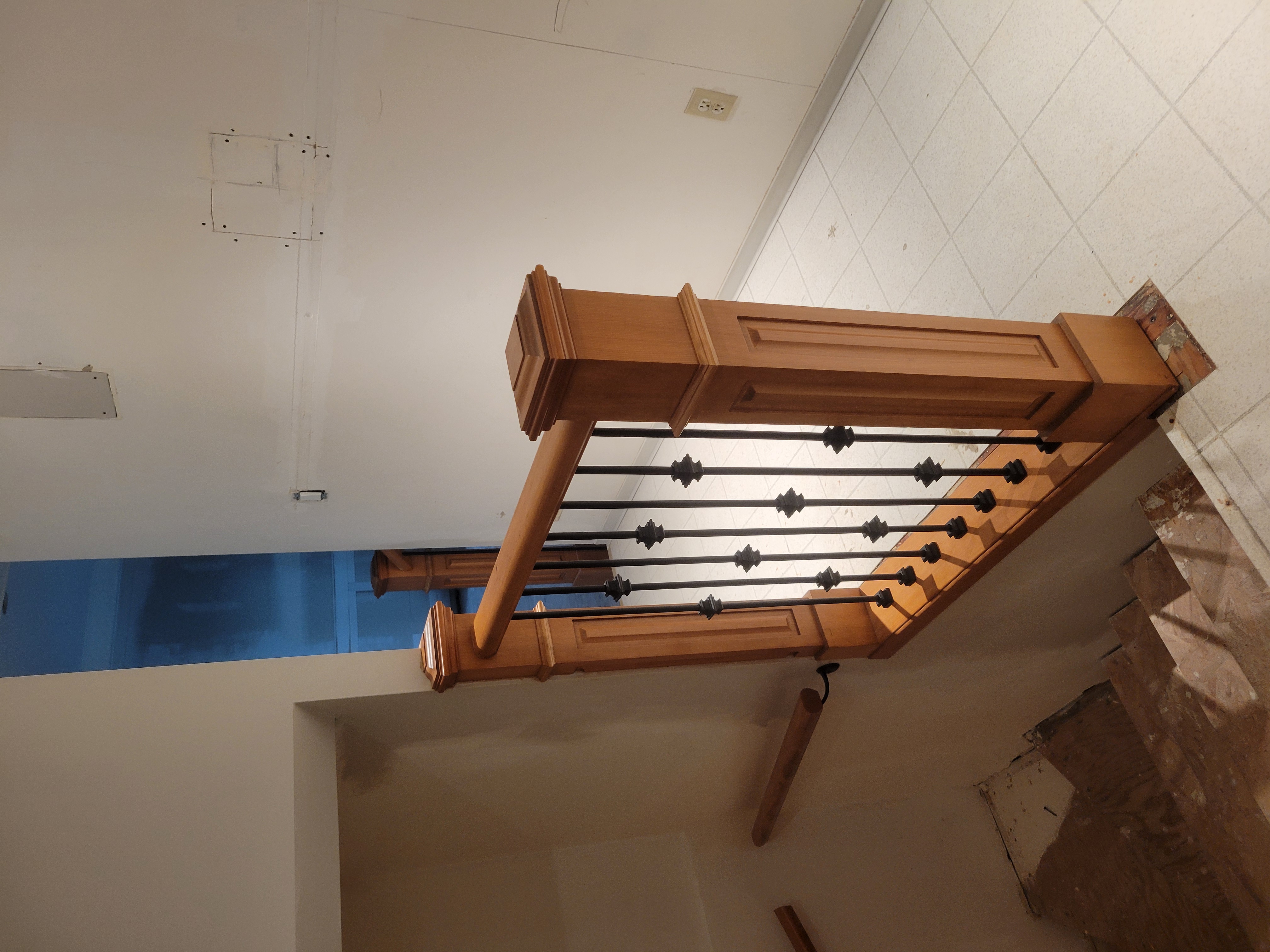 Wood handrail installation Kelowna home